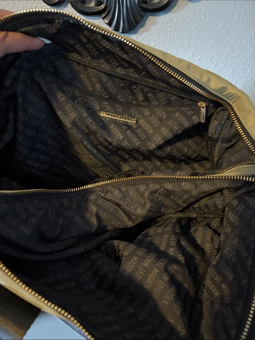 Steve Madden Olive Green and Black Logo Duffel Bag
